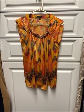 Ann Taylor Ikat-Print Cap-Sleeve Blouse in Orange and Yellow